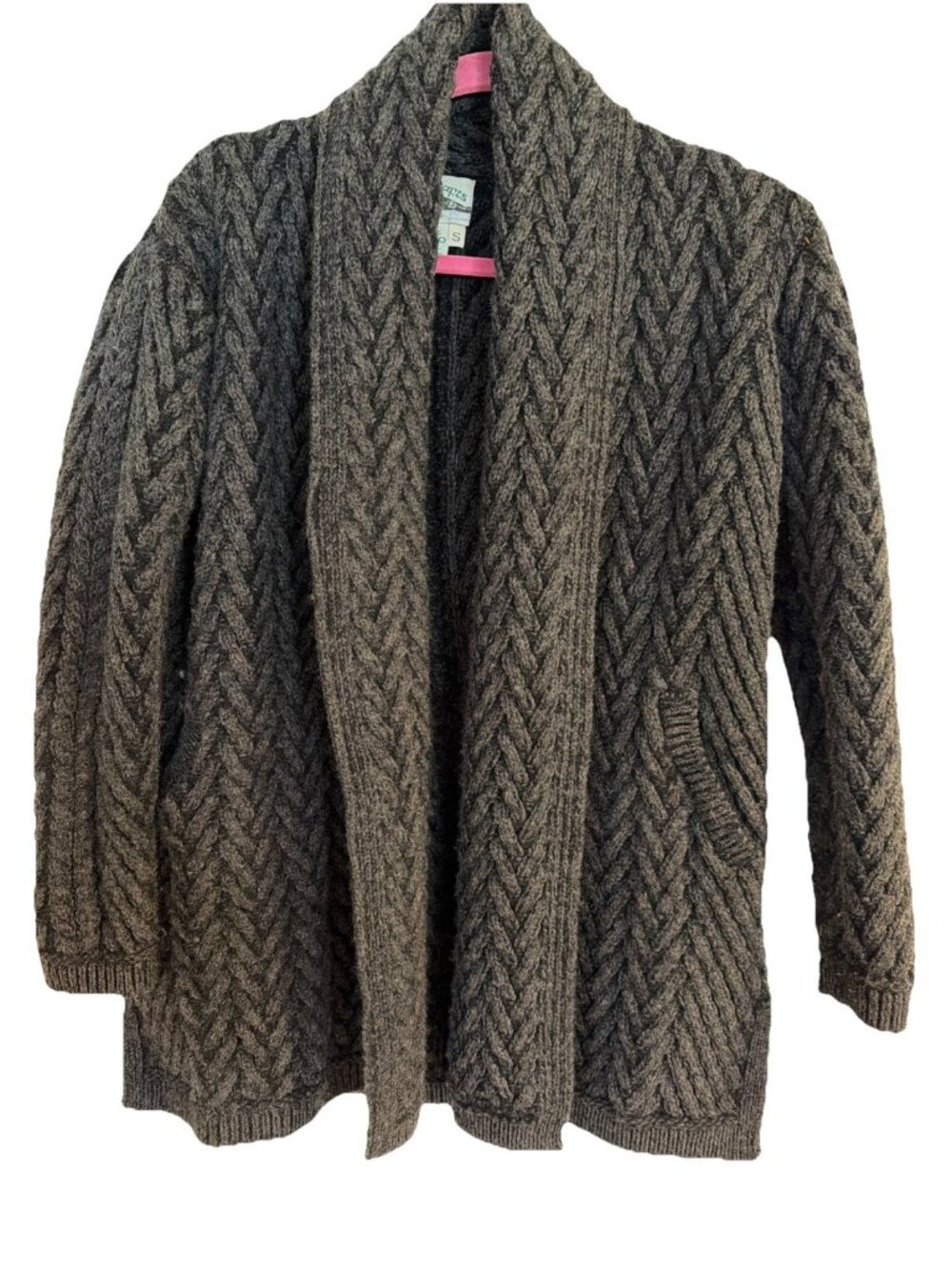 Aran Crafts Ireland Women’s Sz S 100% Merino Wool Open Cardigan Sweater Gray